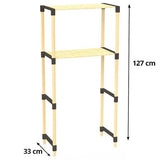Fixwood 2-Laags Wasmachine Rek – Zwart - Houten Opbergrek voor Wasmachine – Ruimtebesparend Badkamerrek 127 cm – Beukenlook – 33x66x127 cm