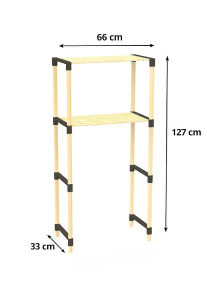 Fixwood 2-Laags Wasmachine Rek – Zwart - Houten Opbergrek voor Wasmachine – Ruimtebesparend Badkamerrek 127 cm – Beukenlook – 33x66x127 cm