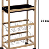 5Five® keukentrolley 4 schappen Bamboe - 40x22x83 cm - Zwart/Bruin