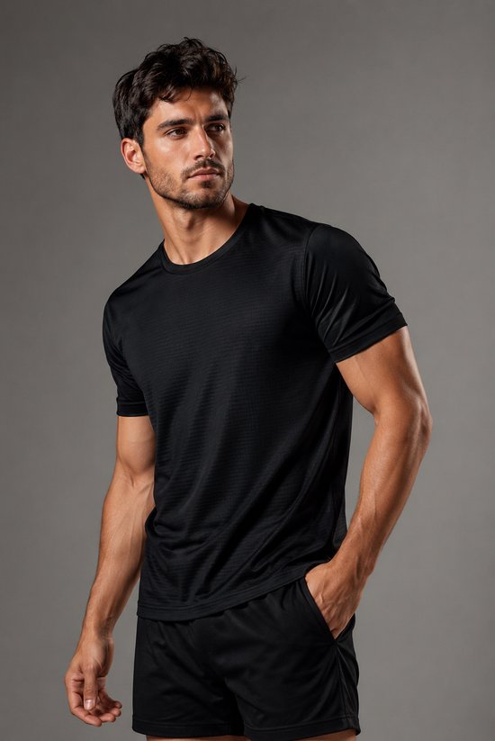 SparkNine Stormcore heren sport t-shirt - sneldrogend & ademend - fitness shirt - S - zwart - korte mauwen - training, rennen, casual dragen