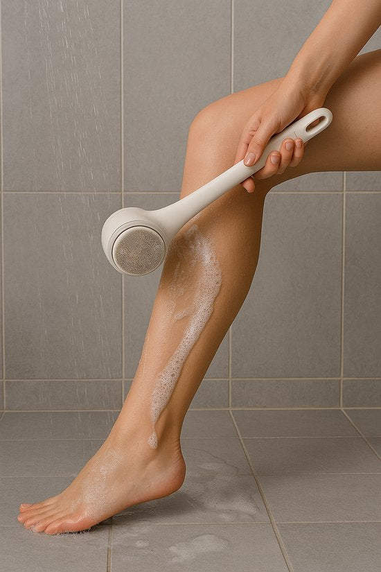 Elektrische Doucheborstel met 5 Opzetstukken – Wit – Diepe Reiniging & Massage – Oplaadbaar – Waterproof – Voor Rug, Benen & Gezicht