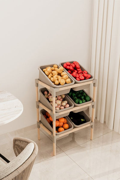 Fixwood 3-laags Opbergrek met 6 uitneembare bakken – Houten Speelgoed- en Groente Organizer – 90x55x39 cm – Duurzaam en multifunctioneel