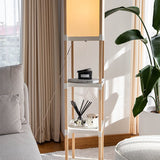 Fixwood Houten Staande Lamp met 3 Planken – Scandinavisch Design – Etagère Vloerlamp – Hout & Linnen – Warm Wit Licht – Voor Woonkamer, Slaapkamer of Kantoor