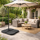 Parasolvoet voor Zweefparasol – 4-delige Vulbare Parasoltegels 50x50 cm – Met Handgrepen – Geschikt voor Water of Zand