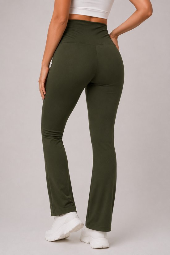 SparkNine Zenstretch zwangerschapslegging - flare broek met steekzakken - S - groen - zachte stof - rekbaar & stijlvol - praktisch - maternity