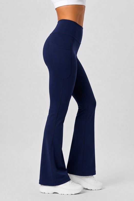 SparkNine Serenaflare dames legging - flare pants - met zakken - S - blauw - hoge taille - stijlvol - elastisch