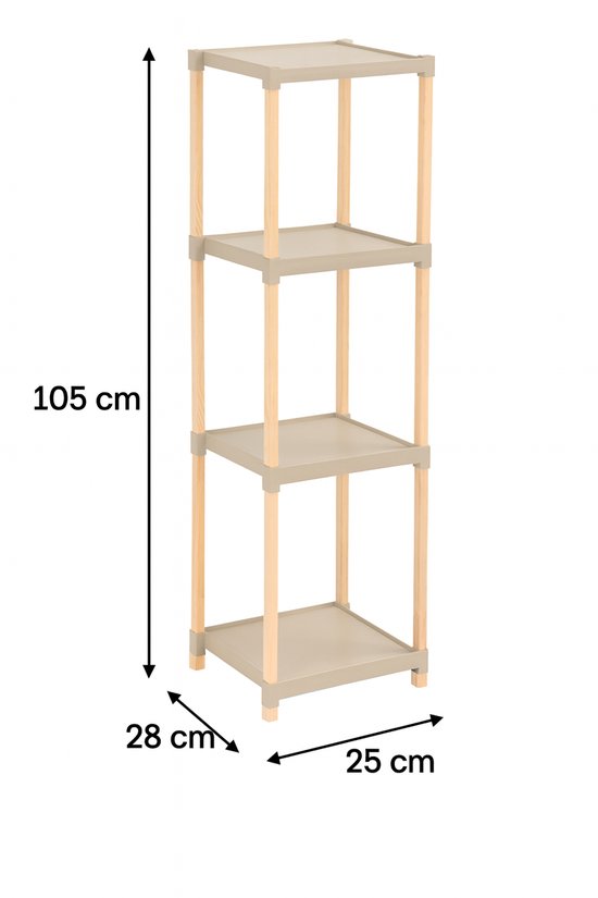 Fixwood Houten Modulaire Opbergrek – Massief Hout & Kunststof – Badkamerrek, Keukenrek of Plantenrek – 105 cm Hoog – Beige-Naturel