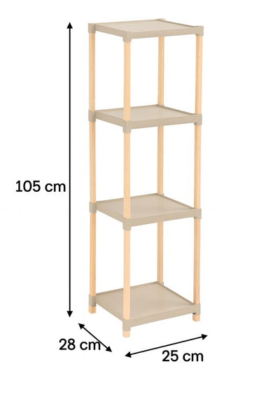 Fixwood Houten Modulaire Opbergrek – Massief Hout & Kunststof – Badkamerrek, Keukenrek of Plantenrek – 105 cm Hoog – Beige-Naturel
