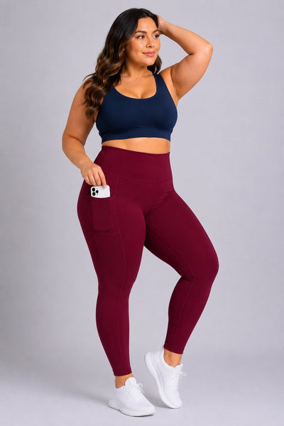 SparkNine Softcurve plus size legging - met zijzakken - XXL - rood - zachte stof - ademend - niet doorschijnend