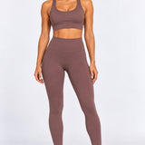 SparkNine Elevate Sportset - tweedelig - L - bruin - high-impact ondersteuning - hoge taille - cross back - compressie - hoge taille - sportkledingset