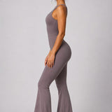 SparkNine Urbangoddes dames bodysuit - slim fit sport jumpsuit - L - beige - mouwloos & sneldrogend - hoge elasticiteit - comfortabele fitness & casual outfit