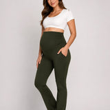 SparkNine Zenstretch zwangerschapslegging - flare broek met steekzakken - S - groen - zachte stof - rekbaar & stijlvol - praktisch - maternity