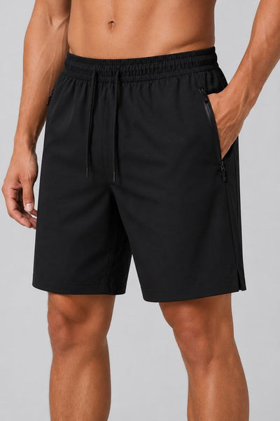 SparkNine Swift heren sport broek - met ritszakken - 3XL - zwart - fitness short - plus size - ademend - trainingsshort - elastische band met koord - sneldrogend