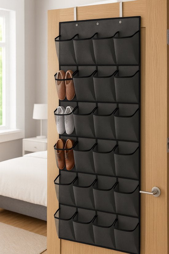 Schoenenkast Hangend - Schoenenzak 30 vakken - Opbergen van Schoenen aan Deur - Schoenenzak Grijs - Oplossing voor rondslingerende schoenen - Hoogwaardige Schoenenkast