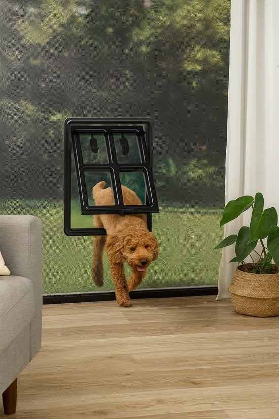 Hondenluik voor Hordeur- Afsluitbaar - 4 Standen - 35x28 cm - Zwart