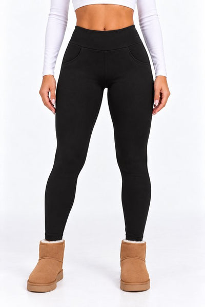 SparkNine Softwarm thermische legging - winterbroek - XXL - zwart - hoge taille - met zijzakken - warm & zacht