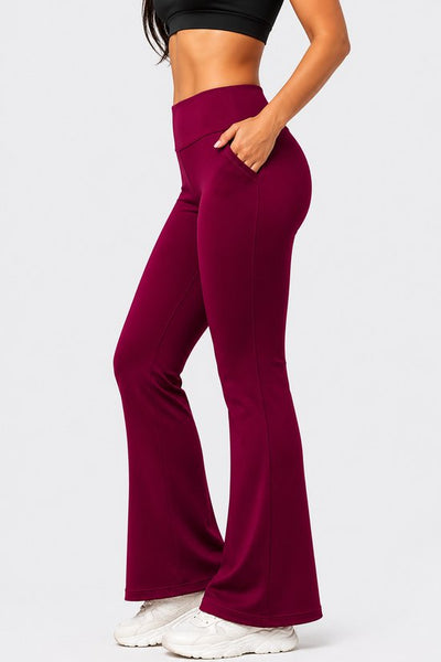 SparkNine Horizon flare broek - dames legging met zakken - petite pijplengte - XXL - rood - hoge taille - stijlvol & elastisch - sportlegging