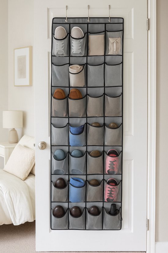 Schoenenkast Hangend - Schoenenzak 35 vakken - Opbergen van Schoenen aan Deur - Schoenenzak Grijs - Oplossing voor rondslingerende schoenen - Hoogwaardige Schoenenkast