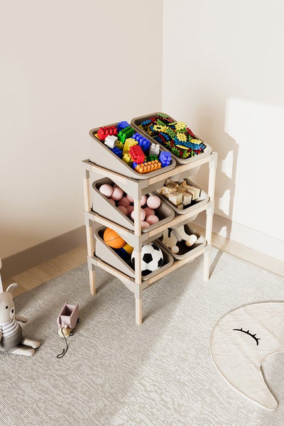 Fixwood 3-laags Opbergrek met 6 uitneembare bakken – Houten Speelgoed- en Groente Organizer – 90x55x39 cm – Duurzaam en multifunctioneel