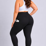 SparkNine Softcurve plus size legging - met zijzakken - L-XL - zwart - zachte stof - ademend - niet doorschijnend