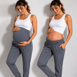 SparkNine Comfortfit zwangerschapslegging - met zijzakken - S - grijs - hoog getailleerd - zacht & ademend met buiksteun - rekbaar - maternity