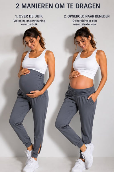 SparkNine Comfortfit zwangerschapslegging - met zijzakken - S - grijs - hoog getailleerd - zacht & ademend met buiksteun - rekbaar - maternity