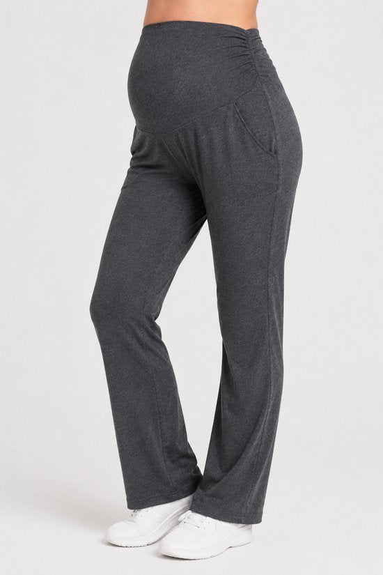 SparkNine Zenstretch zwangerschapslegging - flare broek met steekzakken - S - grijs - zachte stof - rekbaar & stijlvol - praktisch - maternity