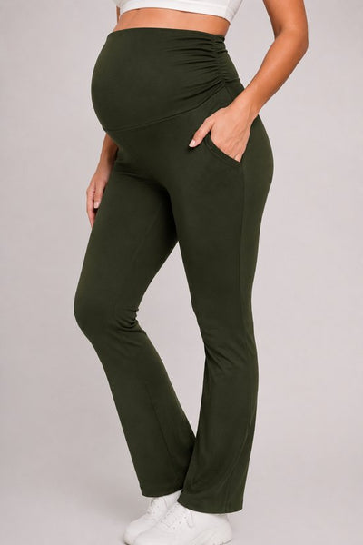SparkNine Zenstretch zwangerschapslegging - flare broek met steekzakken - S - groen - zachte stof - rekbaar & stijlvol - praktisch - maternity