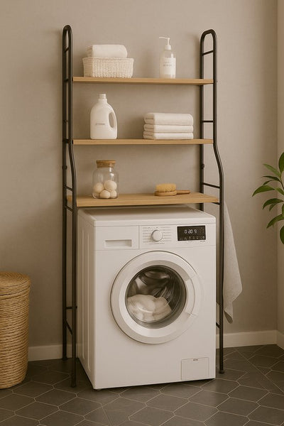 Wasmachine Rek met 3 Planken – Zwart Metaal – Opbergrek voor Boven Wasmachine of Toilet – Stevig & Ruimtebesparend – Industrieel Design – 173x65 cm