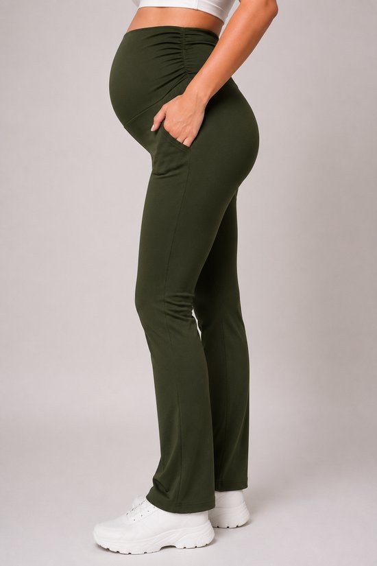 SparkNine Zenstretch zwangerschapslegging - flare broek met steekzakken - S - groen - zachte stof - rekbaar & stijlvol - praktisch - maternity