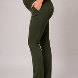 SparkNine Zenstretch zwangerschapslegging - flare broek met steekzakken - S - groen - zachte stof - rekbaar & stijlvol - praktisch - maternity