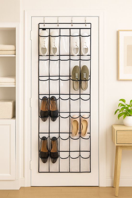 Schoenenkast Hangend - Schoenenzak 35 vakken - Opbergen van Schoenen aan Deur - Schoenenzak Wit-Zwart - Oplossing voor rondslingerende schoenen - Hoogwaardige Schoenenkast