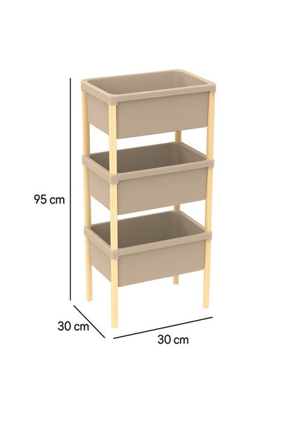 Fixwood Houten 3-Laags Opbergrek – 95x30x30 cm – Multifunctioneel Rek voor Keuken, Badkamer & Speelkamer – Massief Hout & Stevig Kunststof – Eenvoudig te Monteren