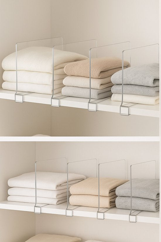 Kastverdelers – 4 stuks – Acryl Plankverdelers voor Kledingkast & Opbergkast – 30 x 20,5 cm – Stevige Schapverdelers – Zonder Boren – Heldere Organizers