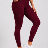 SparkNine Pacepocket dames sportlegging - met handige zakken - S - rood - hoge taille - elastisch - squatproof - niet doorschijnend