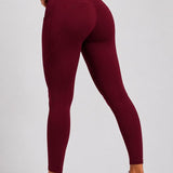 SparkNine Pacepocket dames sportlegging - met handige zakken - S - rood - hoge taille - elastisch - squatproof - niet doorschijnend