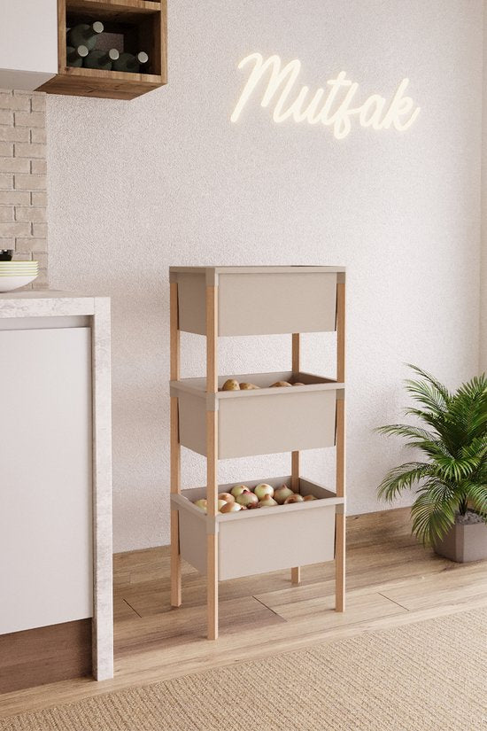 Fixwood Houten 3-Laags Opbergrek – 95x30x30 cm – Multifunctioneel Rek voor Keuken, Badkamer & Speelkamer – Massief Hout & Stevig Kunststof – Eenvoudig te Monteren