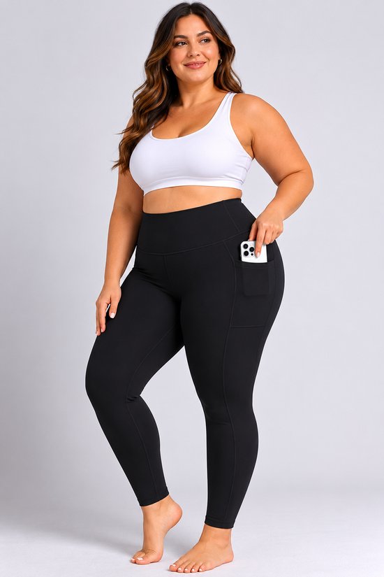 SparkNine Softcurve plus size legging - met zijzakken - L-XL - zwart - zachte stof - ademend - niet doorschijnend
