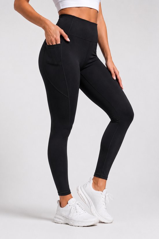SparkNine Pacepocket dames sportlegging - met handige zakken - XS - zwart - hoge taille - elastisch - squatproof - niet doorschijnend