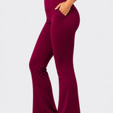 SparkNine Horizon flare broek - dames legging met zakken - petite pijplengte - M - rood - hoge taille - stijlvol & elastisch - sportlegging