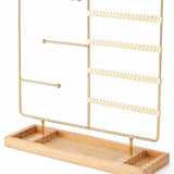 Sieradenhouder - 35 x 30 x 9,5 cm - Goudkleurig - Oorbellenrekje - Display - Hout en Metaal - Oorbellenhouder
