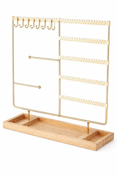 Sieradenhouder - 35 x 30 x 9,5 cm - Goudkleurig - Oorbellenrekje - Display - Hout en Metaal - Oorbellenhouder