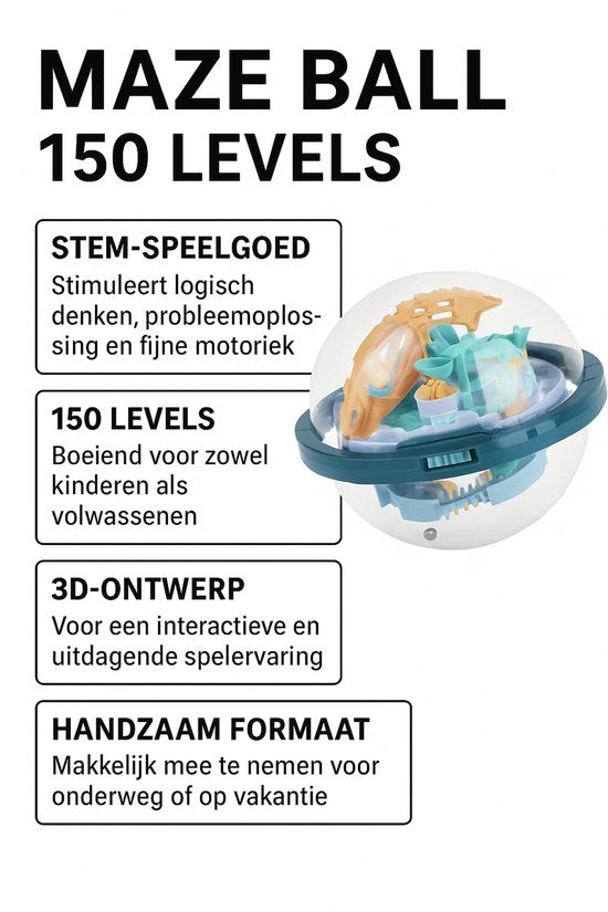 DMG Supply Maze Ball - 150 Levels - Puzzelbal - Breinbreker - Doolhofspel - Reisspel - Ø13 cm