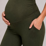 SparkNine Zenstretch zwangerschapslegging - flare broek met steekzakken - S - groen - zachte stof - rekbaar & stijlvol - praktisch - maternity