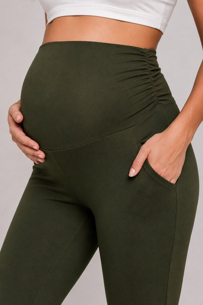 SparkNine Zenstretch zwangerschapslegging - flare broek met steekzakken - S - groen - zachte stof - rekbaar & stijlvol - praktisch - maternity