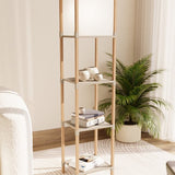 Fixwood Houten Staande Lamp met 3 Planken – Scandinavisch Design – Etagère Vloerlamp – Hout & Linnen – Warm Wit Licht – Voor Woonkamer, Slaapkamer of Kantoor
