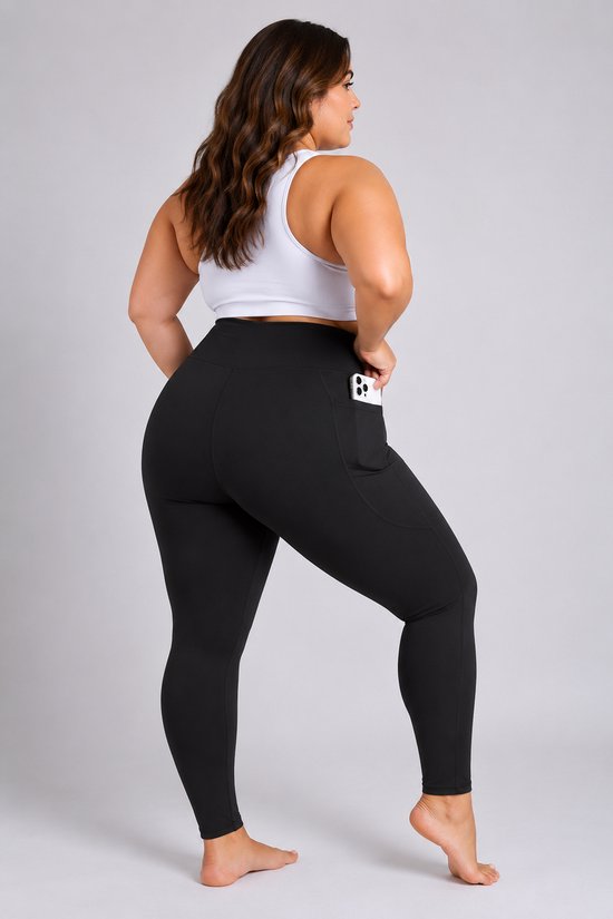 SparkNine Softcurve plus size legging - met zijzakken - L-XL - zwart - zachte stof - ademend - niet doorschijnend