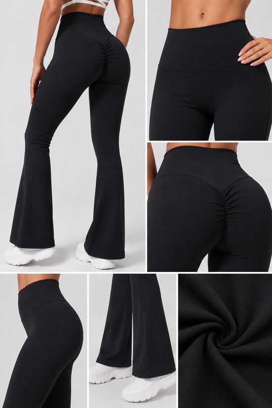 SparkNine Sonrisa flare legging - L - zwart - high waist - scrunch-effect - zacht & comfortabel