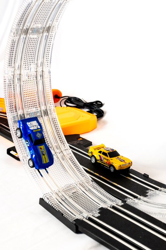 DMG Supply Racebaan - Autobaan Speelgoed - 2 Opstellingen Mogelijk - Dubbele Racebaan met Looping - 2 Auto's - Rondeteller - 3 Meter