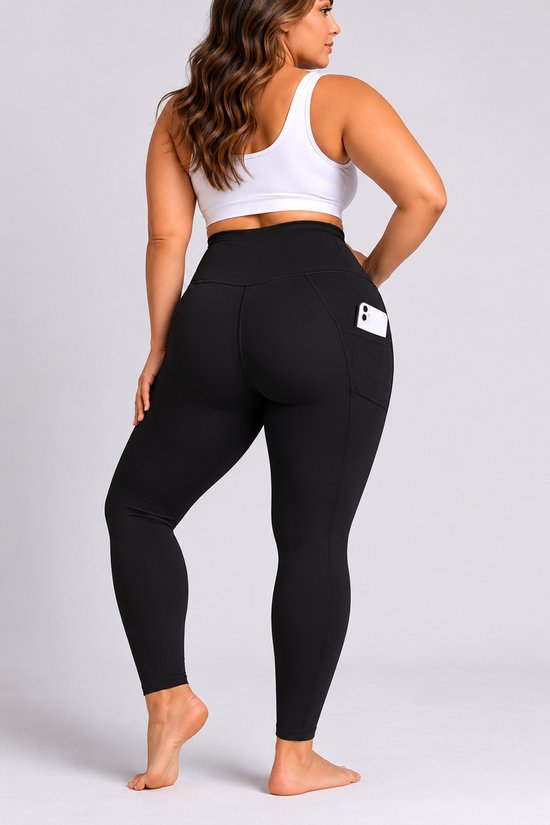 SparkNine Softcurve plus size legging - met zijzakken - L-XL - zwart - zachte stof - ademend - niet doorschijnend